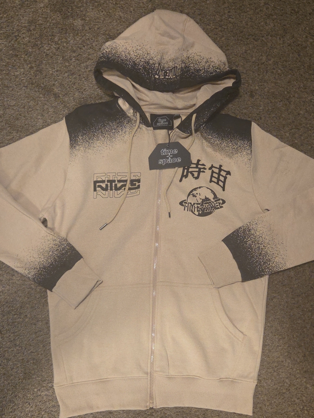 Beige Zip-Up Hoodie Sweatshirt